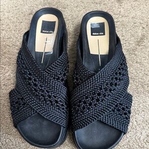 Dolce Vita Black Woven Slide Sandals